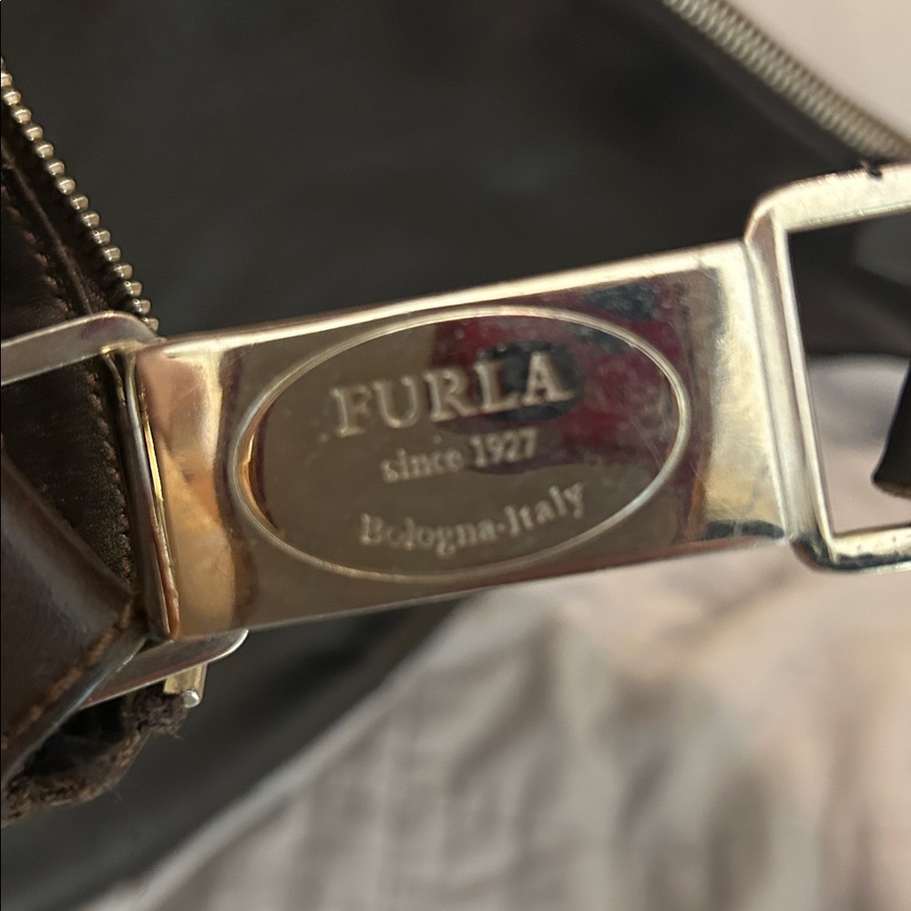Furla Dark Brown Leather Bag with Silver Accents